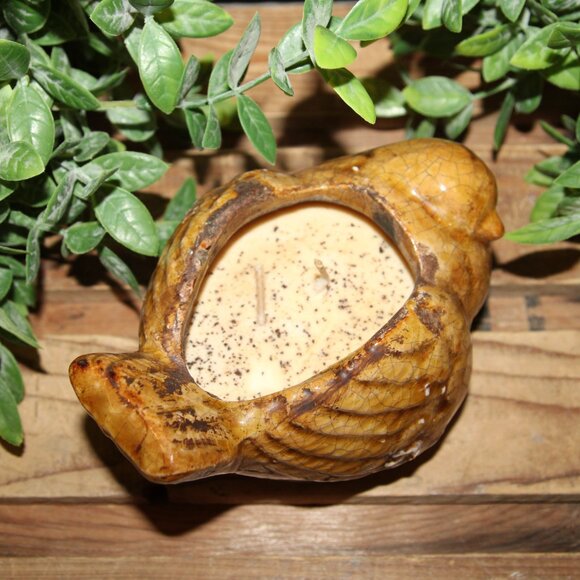 NEW French Country Farmhouse Roasted Espresso Distressed Ceramic Bird Candle - Picture 2 of 4